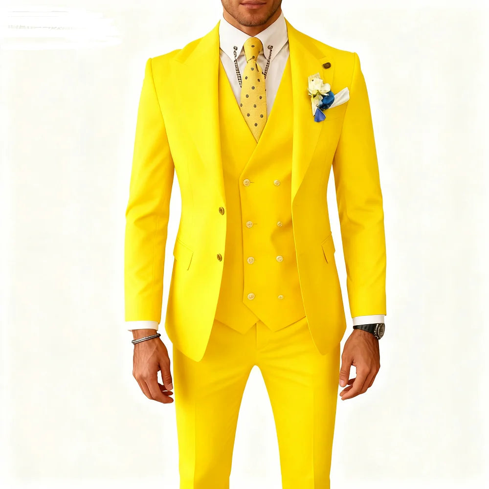 Men's Smart Casual 3 Piece Peak Lapel Single Breasted Wedding Tuxedo Slim Fit Formal Best Man Groom Costume Homme
