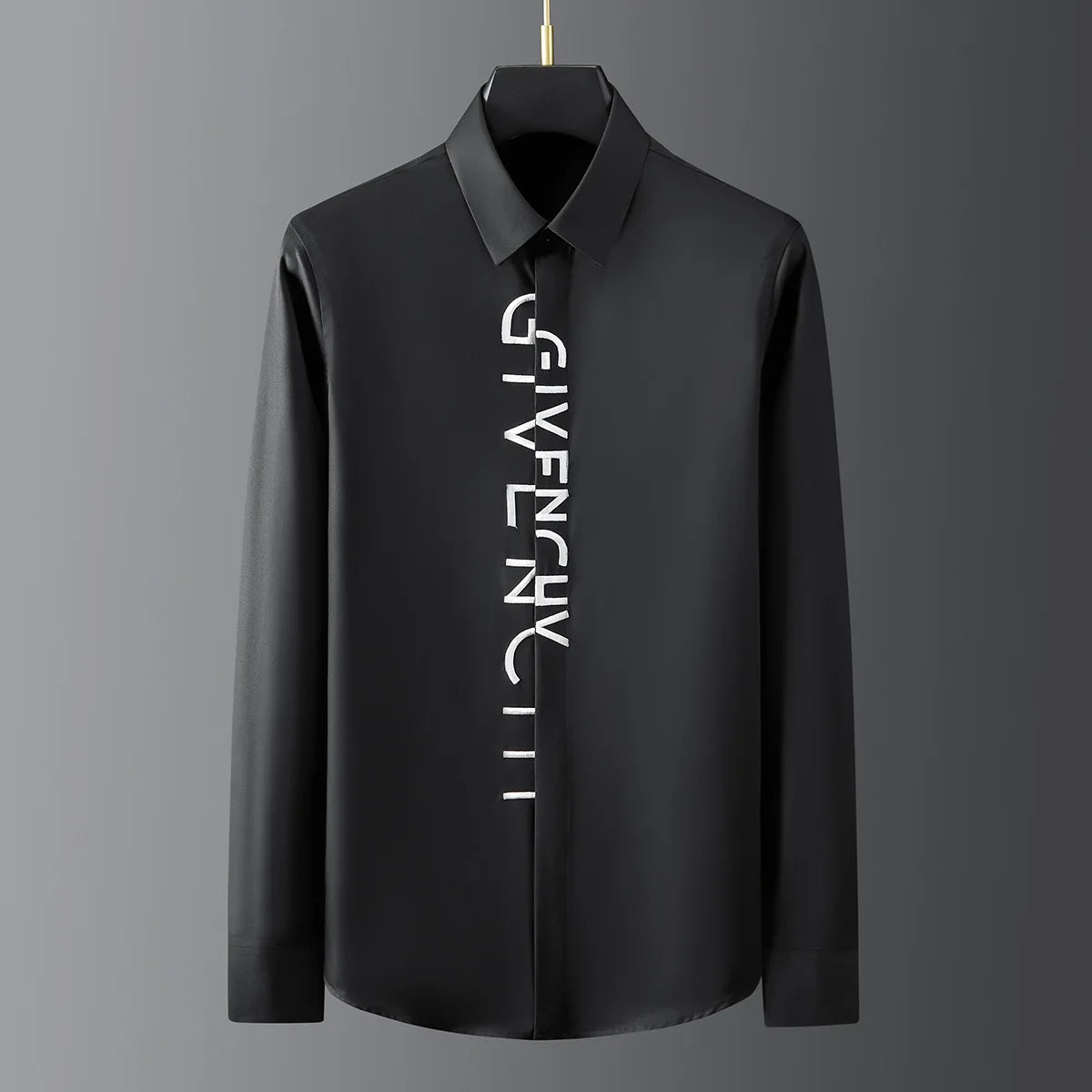 High Quality Letter Embroidered Shirt for Men Cotton Long Sleeve