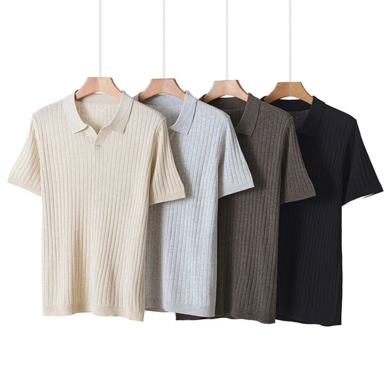 Men's Thin Short Sleeve Knitted POLO Shirt Summer 2026 New Style Lapel Interior Casual T-Shirt Comfortable Breathable Fashion