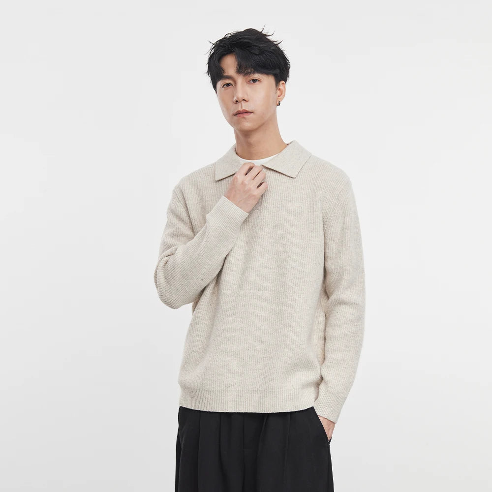 Men's Retro Solid Color Polo Shirt Knitted Sweater 2025 Autumn
