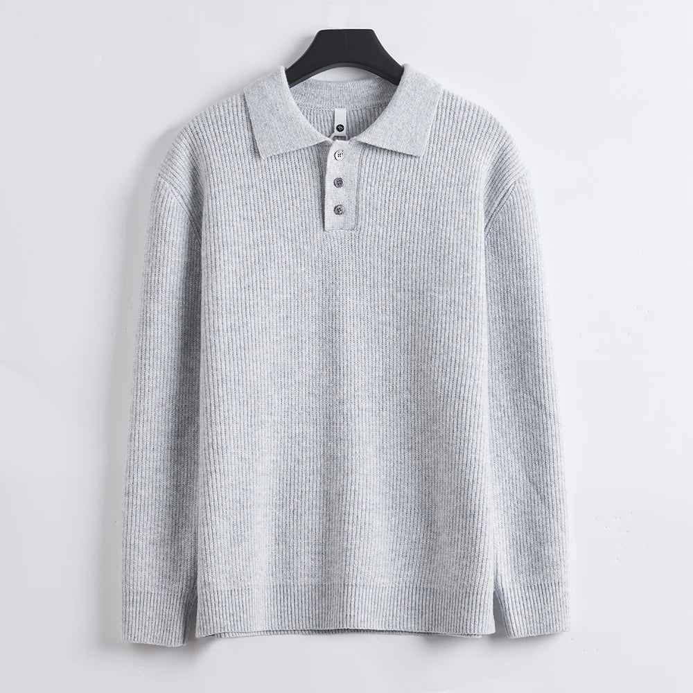 Men's Retro Solid Color Polo Shirt Knitted Sweater 2025 Autumn