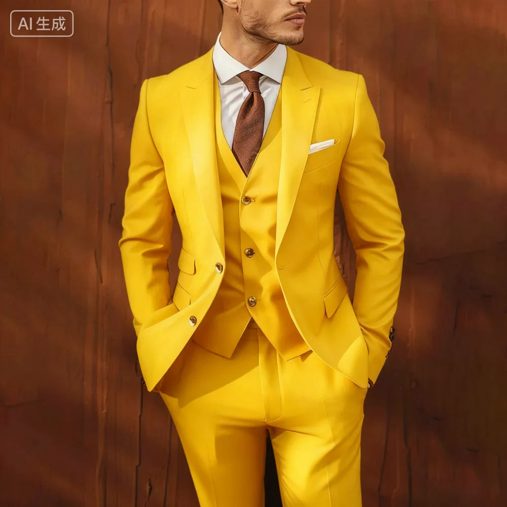 Ternos masculinos de negócios, elegante, 3 peças, único breasted