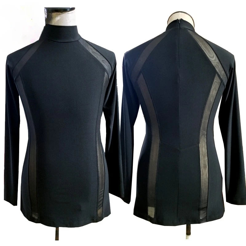 Men High Neck Latin Dance Tops New Mesh
