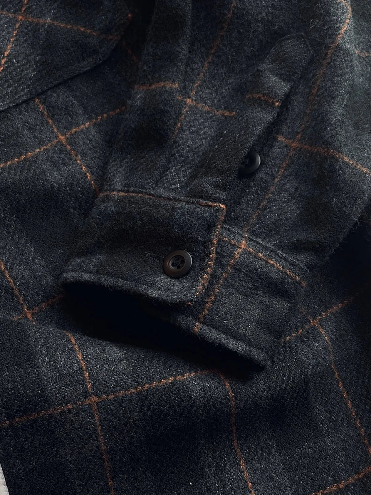 Mens Flannel Shirts American Vintage Streetwear Thick Plaid Oversized