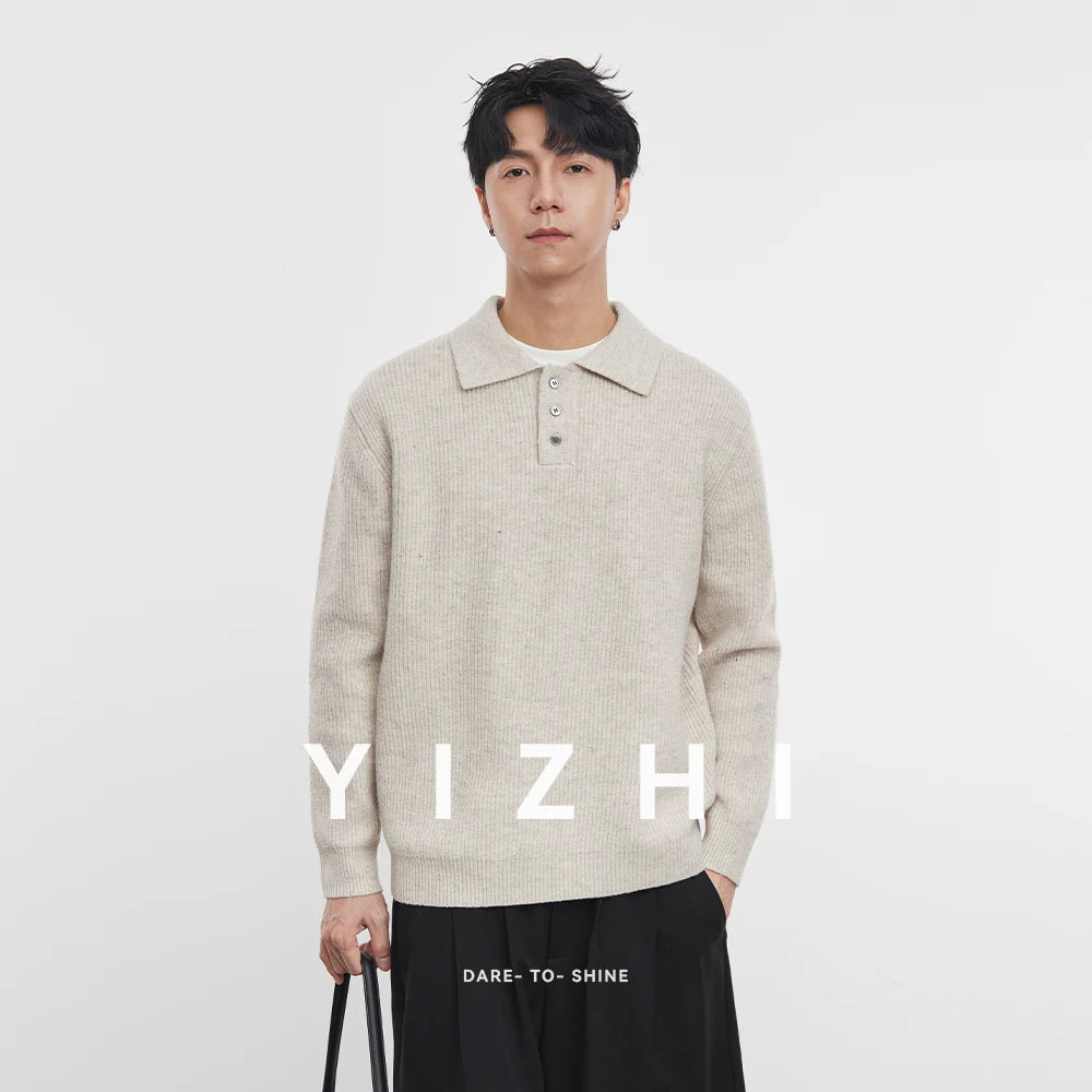 Men's Retro Solid Color Polo Shirt Knitted Sweater 2025 Autumn