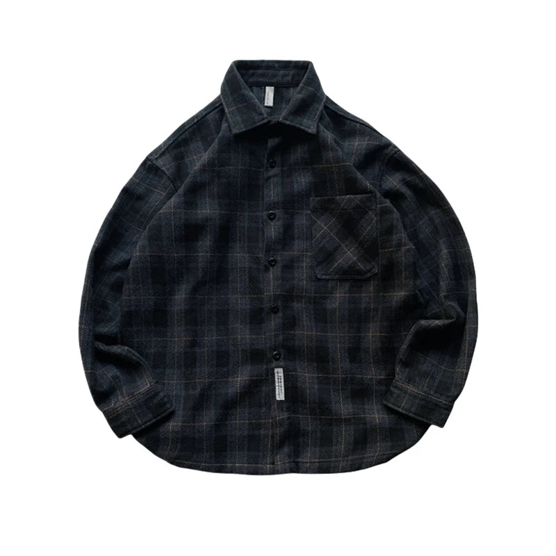 Mens Flannel Shirts American Vintage Streetwear Thick Plaid Oversized