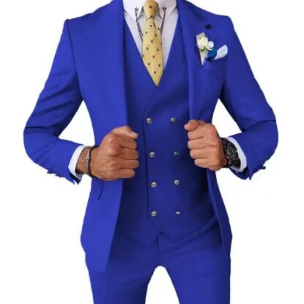 Men's Smart Casual 3 Piece Peak Lapel Single Breasted Wedding Tuxedo Slim Fit Formal Best Man Groom Costume Homme