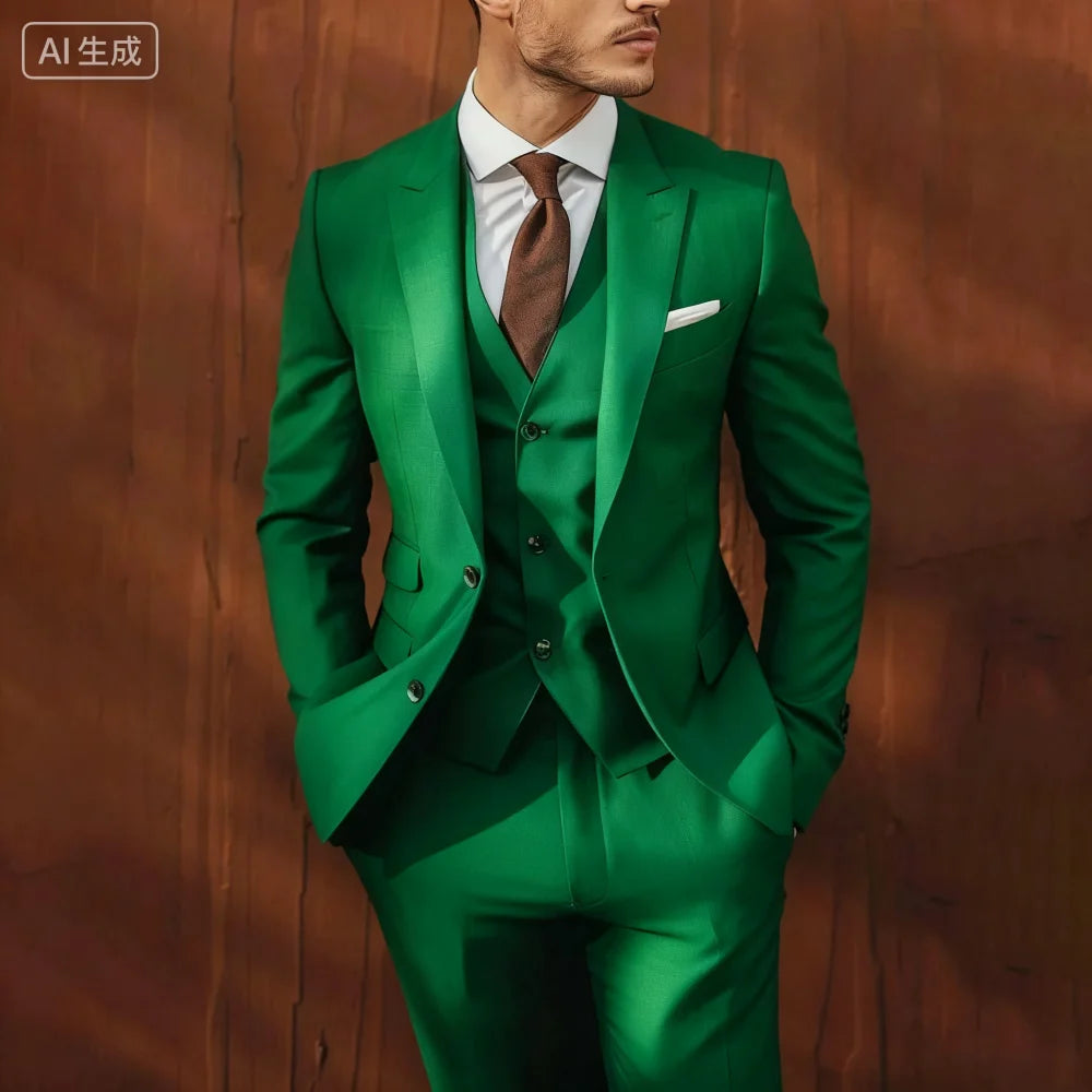 Ternos masculinos de negócios, elegante, 3 peças, único breasted