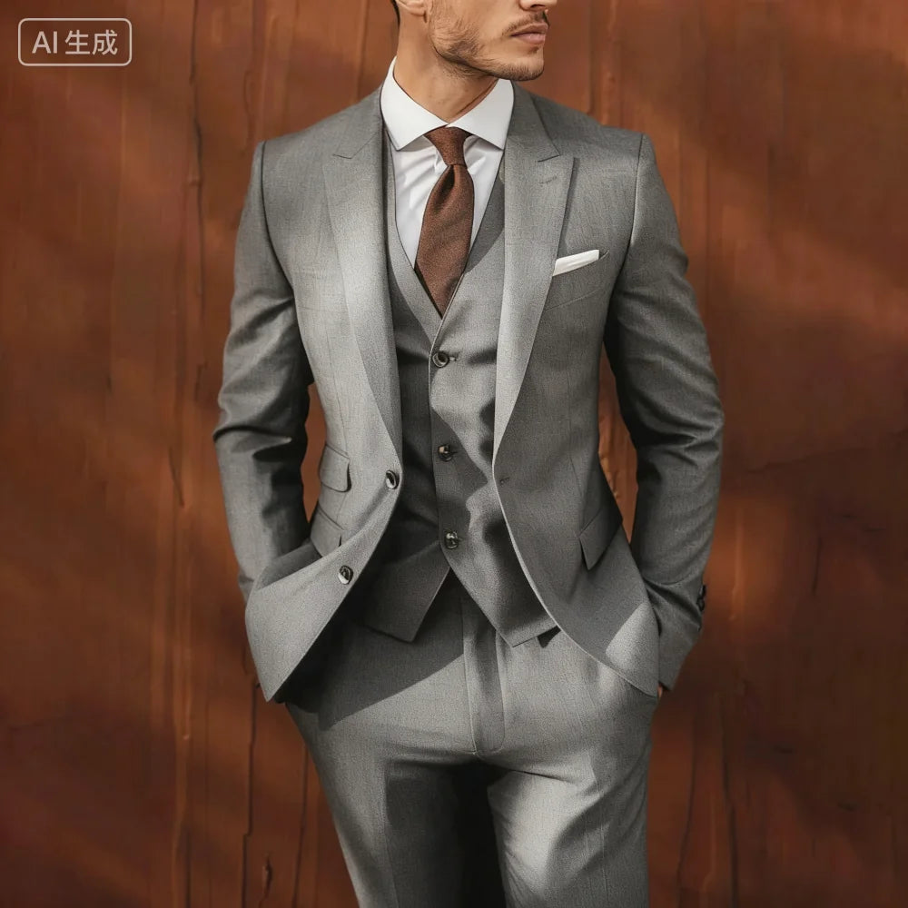 Ternos masculinos de negócios, elegante, 3 peças, único breasted