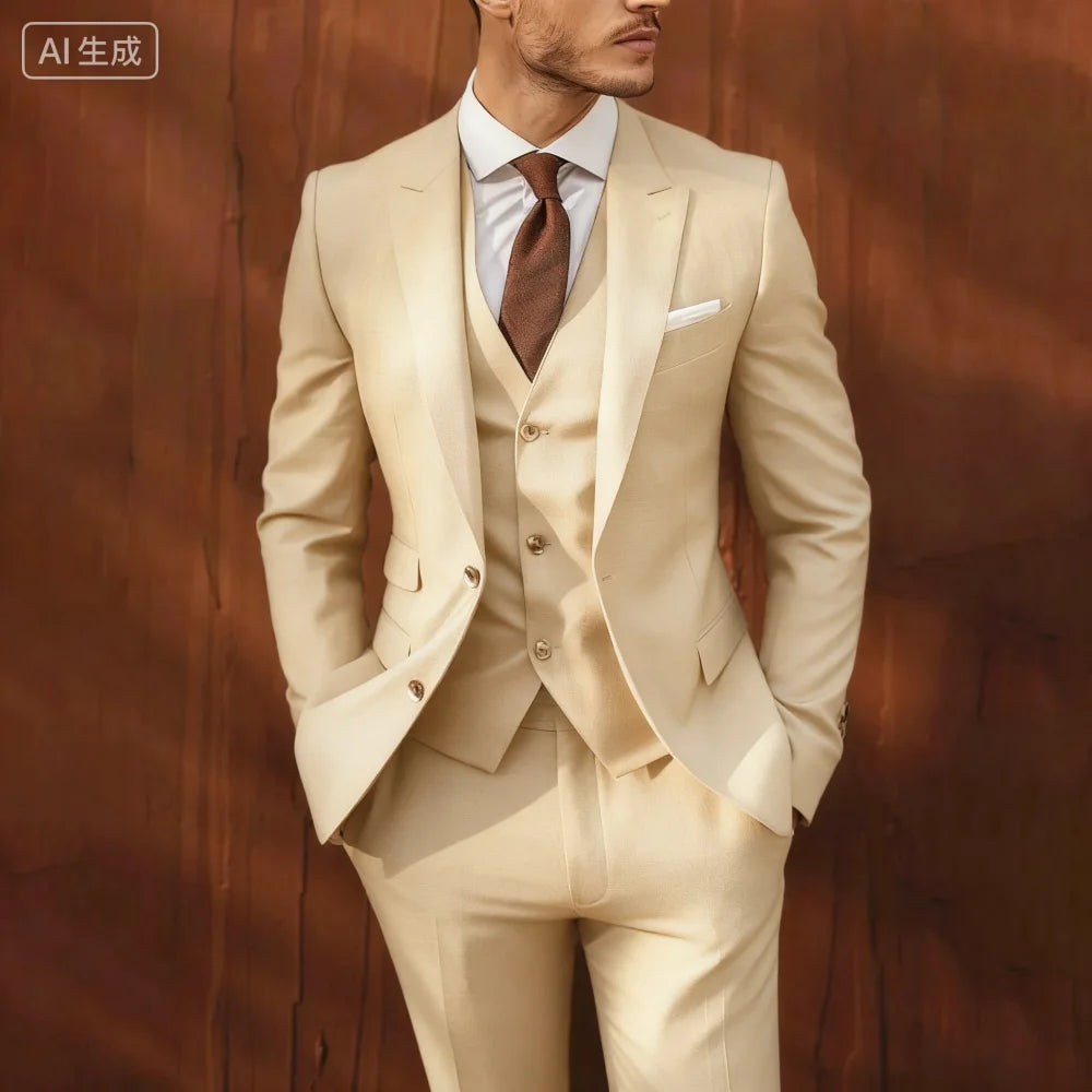 Ternos masculinos de negócios, elegante, 3 peças, único breasted