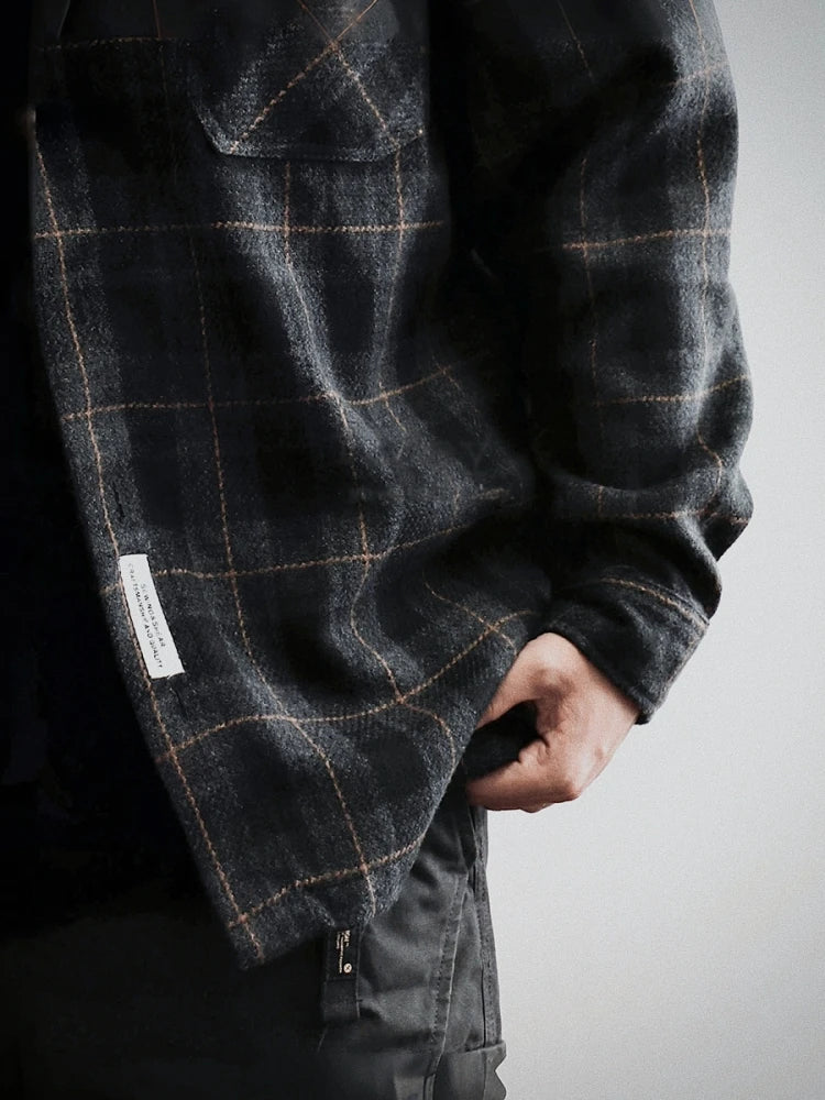 Mens Flannel Shirts American Vintage Streetwear Thick Plaid Oversized