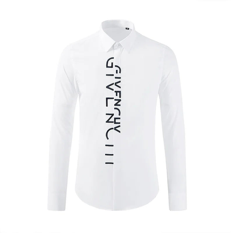 High Quality Letter Embroidered Shirt for Men Cotton Long Sleeve