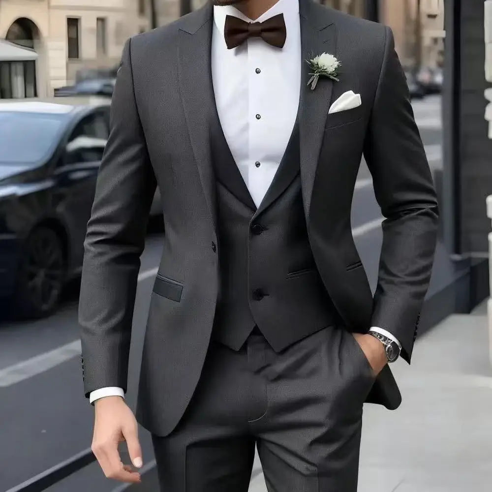 Customized Brown Men Suits Single Breasted Peak Lapel Slim Fit 3 Piece Jacket Pants Vest Full Sets High Quality Clothing Terno