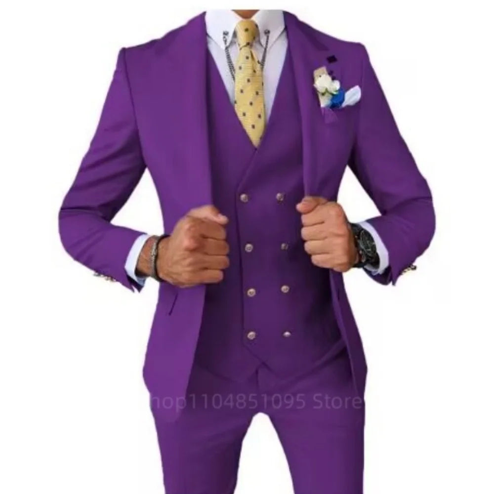 Men's Smart Casual 3 Piece Peak Lapel Single Breasted Wedding Tuxedo Slim Fit Formal Best Man Groom Costume Homme