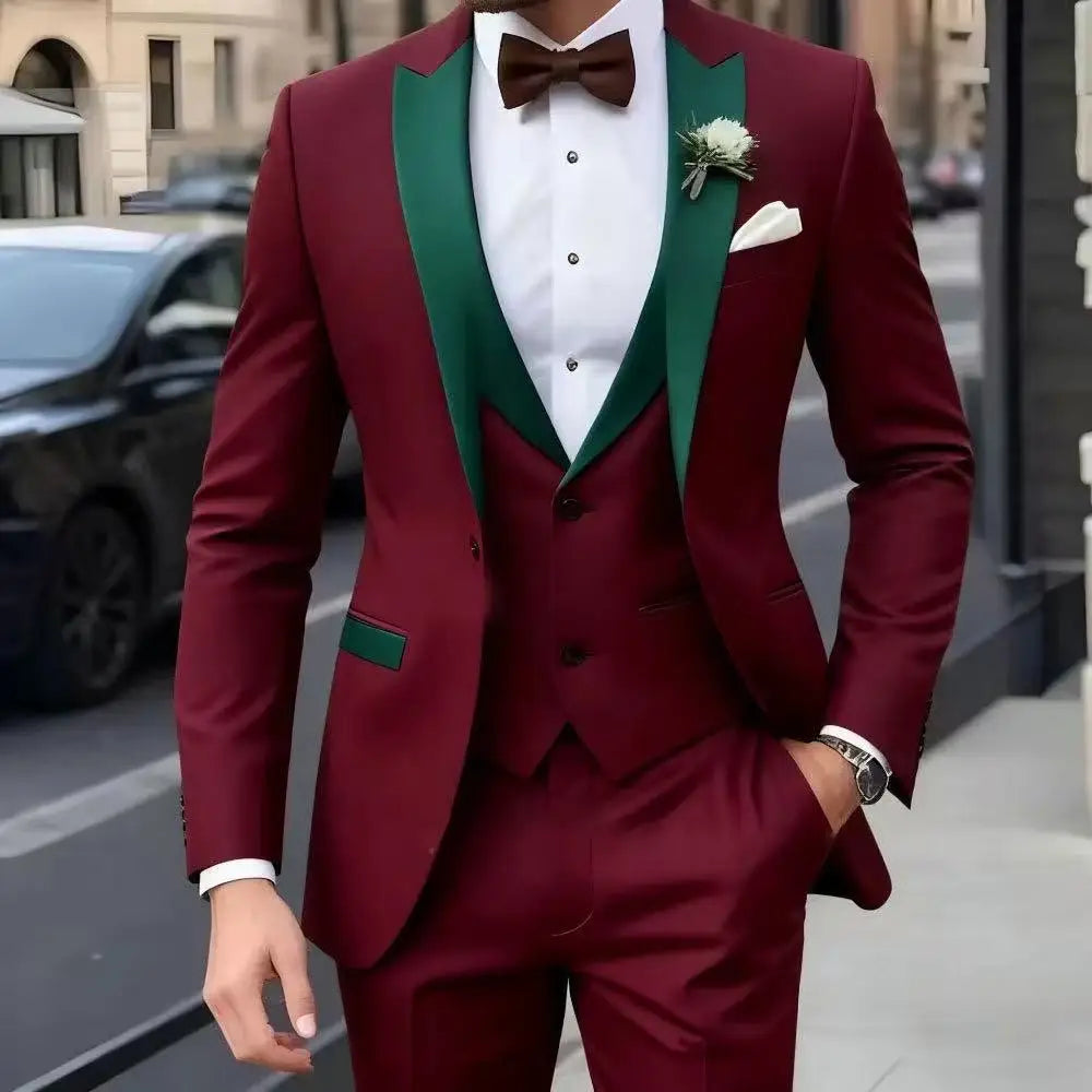 Customized Brown Men Suits Single Breasted Peak Lapel Slim Fit 3 Piece Jacket Pants Vest Full Sets High Quality Clothing Terno
