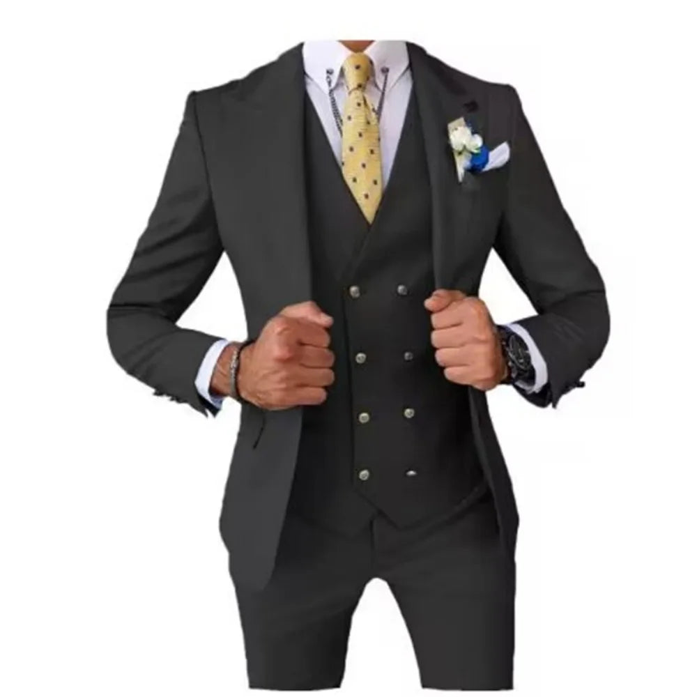 Men's Smart Casual 3 Piece Peak Lapel Single Breasted Wedding Tuxedo Slim Fit Formal Best Man Groom Costume Homme