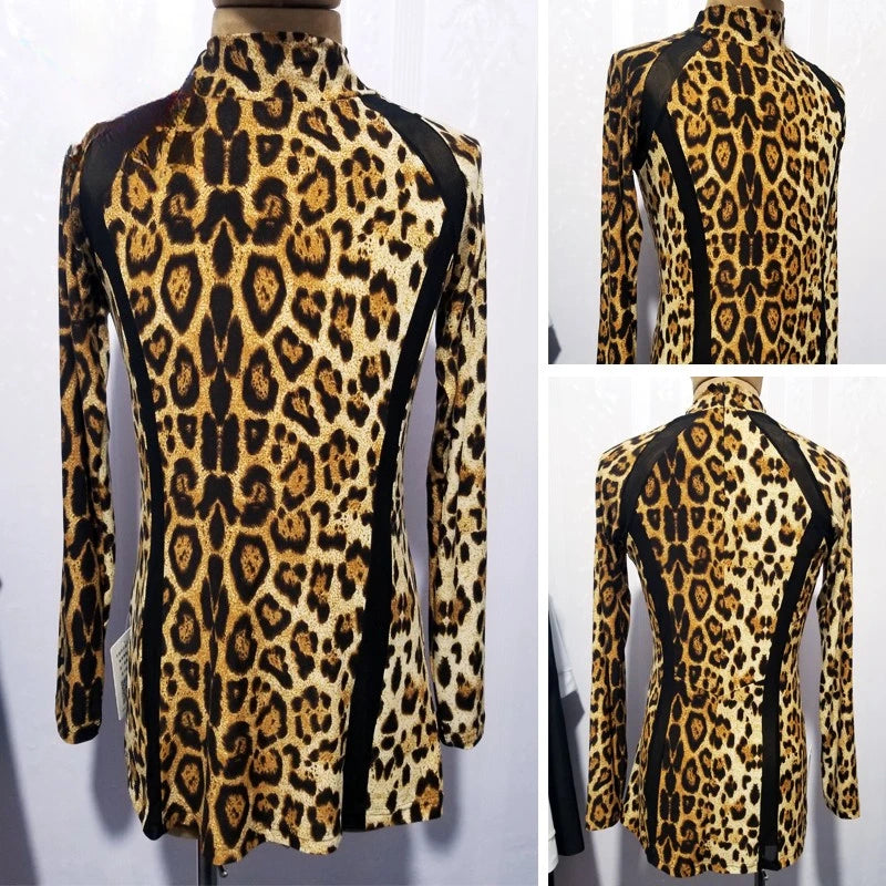 Men High Neck Latin Dance Tops New Mesh