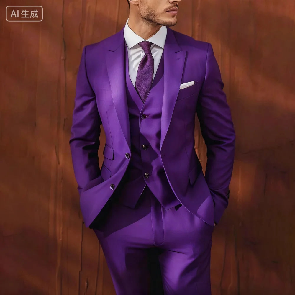 Ternos masculinos de negócios, elegante, 3 peças, único breasted