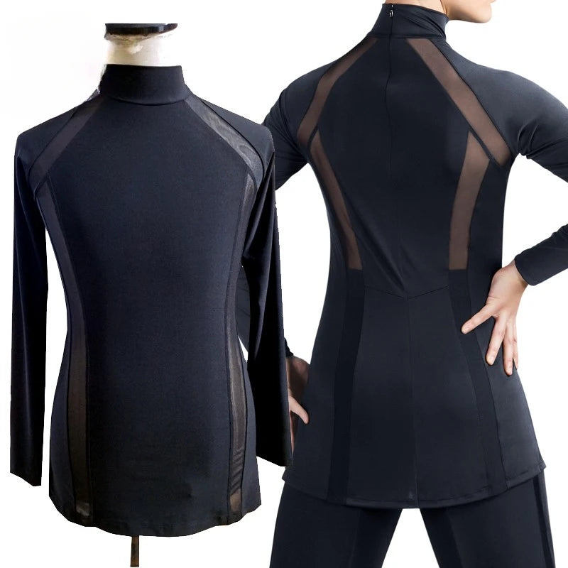 Men High Neck Latin Dance Tops New Mesh