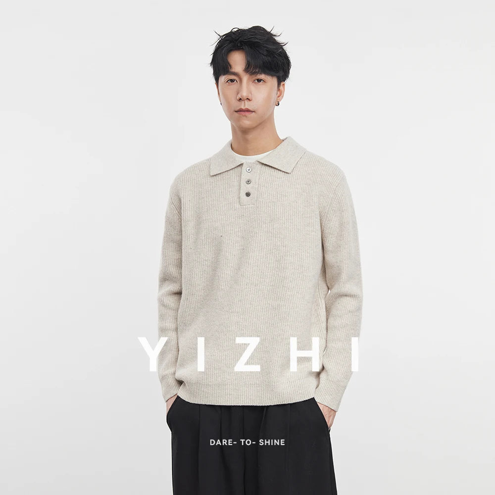 Men's Retro Solid Color Polo Shirt Knitted Sweater 2025 Autumn