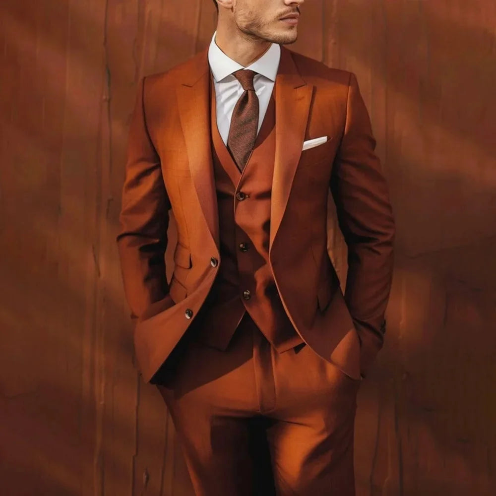 Ternos masculinos de negócios, elegante, 3 peças, único breasted