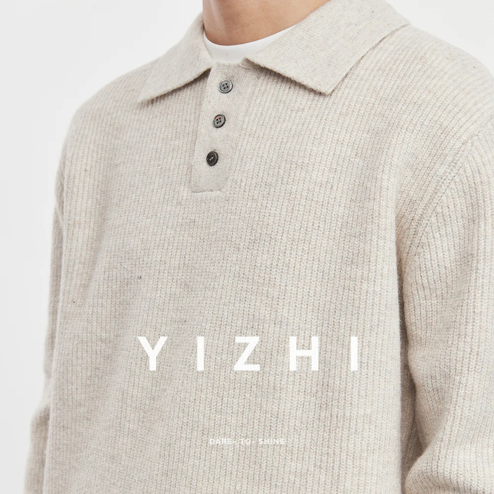 Men's Retro Solid Color Polo Shirt Knitted Sweater 2025 Autumn
