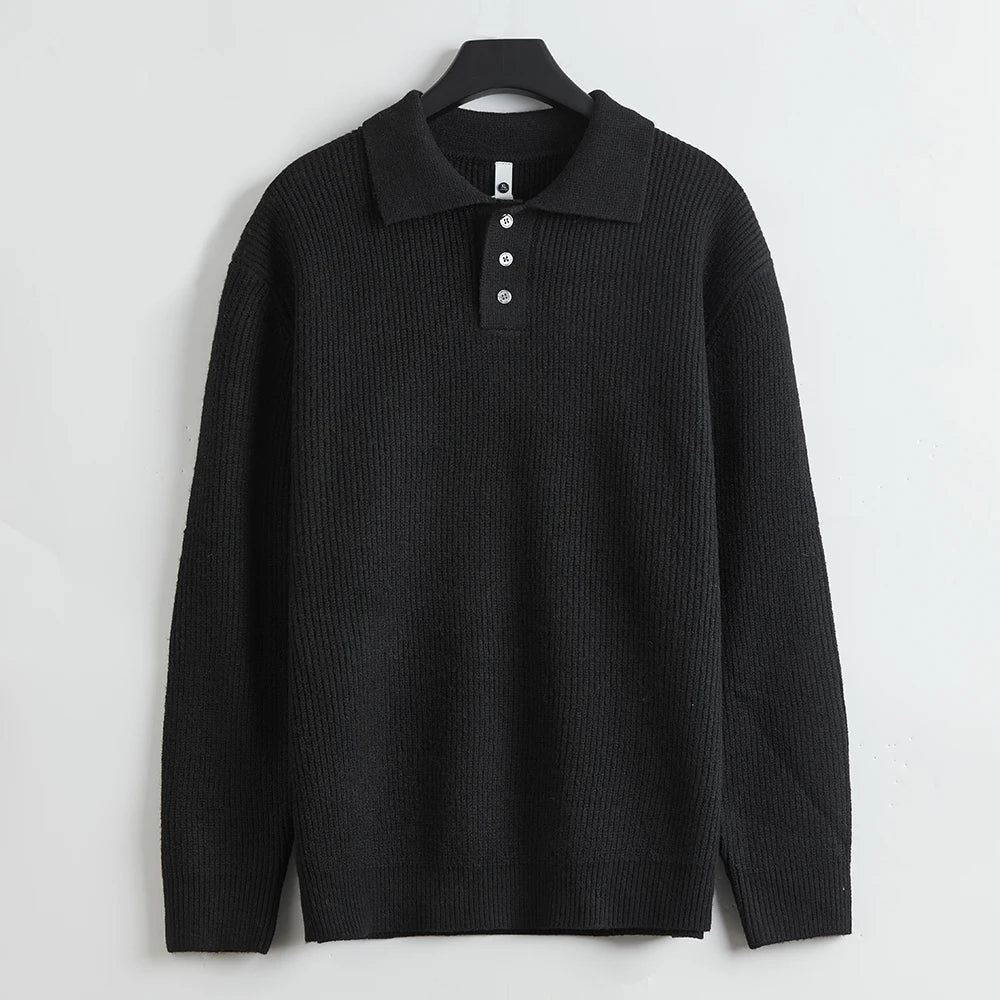 Men's Retro Solid Color Polo Shirt Knitted Sweater 2025 Autumn