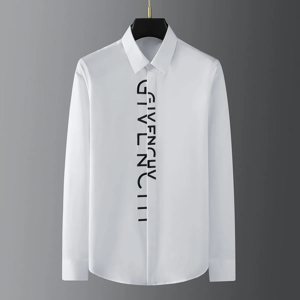 High Quality Letter Embroidered Shirt for Men Cotton Long Sleeve