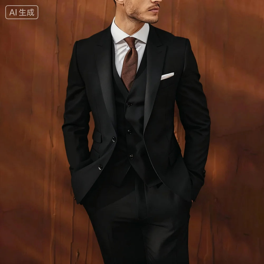 Ternos masculinos de negócios, elegante, 3 peças, único breasted