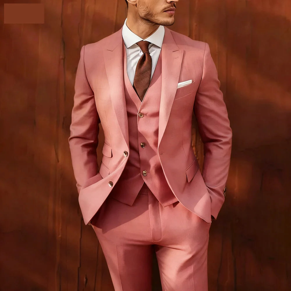 Ternos masculinos de negócios, elegante, 3 peças, único breasted