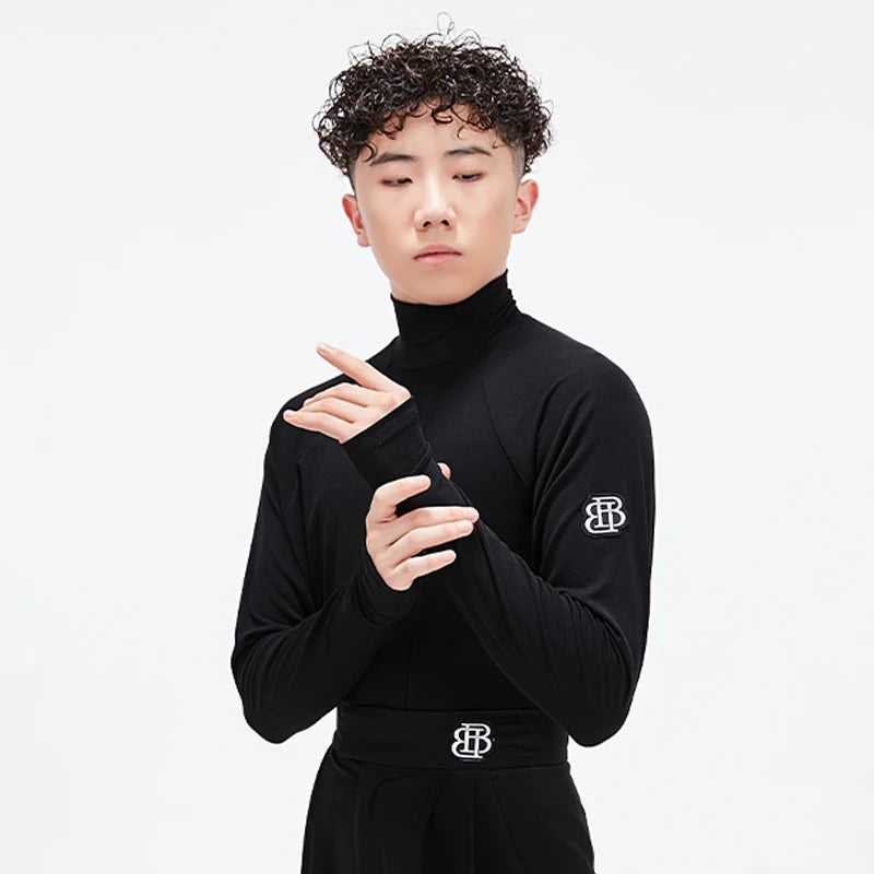 Men's Latin Dance Tops New High Collar Black Long Sleheves