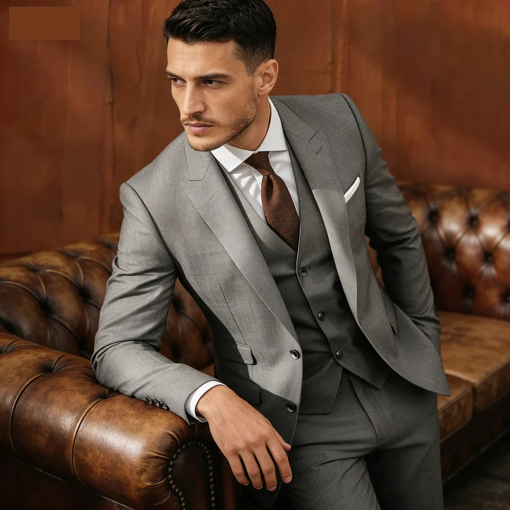 Ternos masculinos de negócios, elegante, 3 peças, único breasted