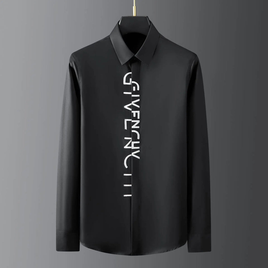High Quality Letter Embroidered Shirt for Men Cotton Long Sleeve