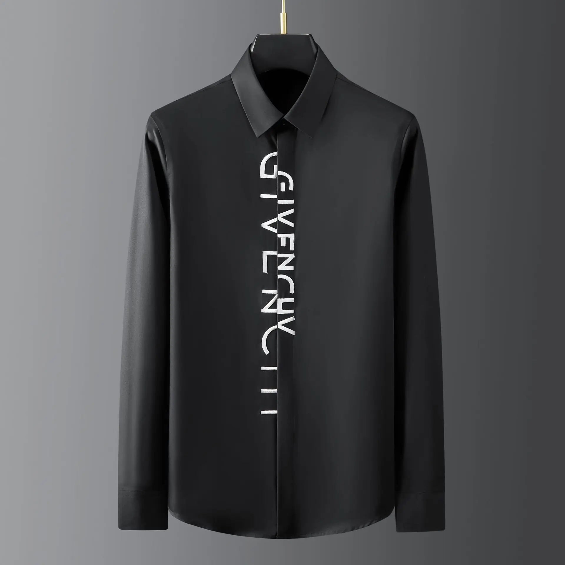 High Quality Letter Embroidered Shirt for Men Cotton Long Sleeve