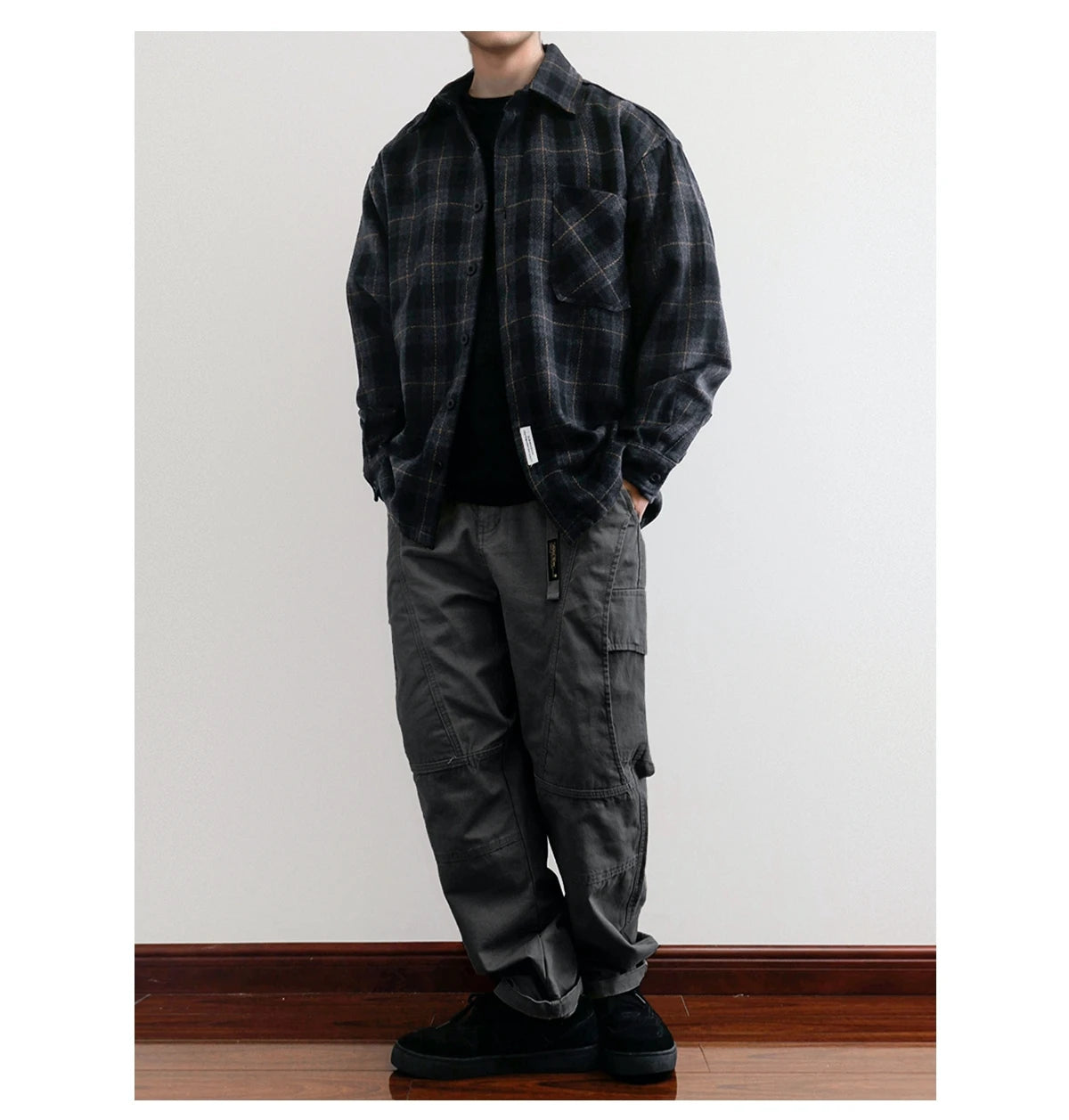 Mens Flannel Shirts American Vintage Streetwear Thick Plaid Oversized