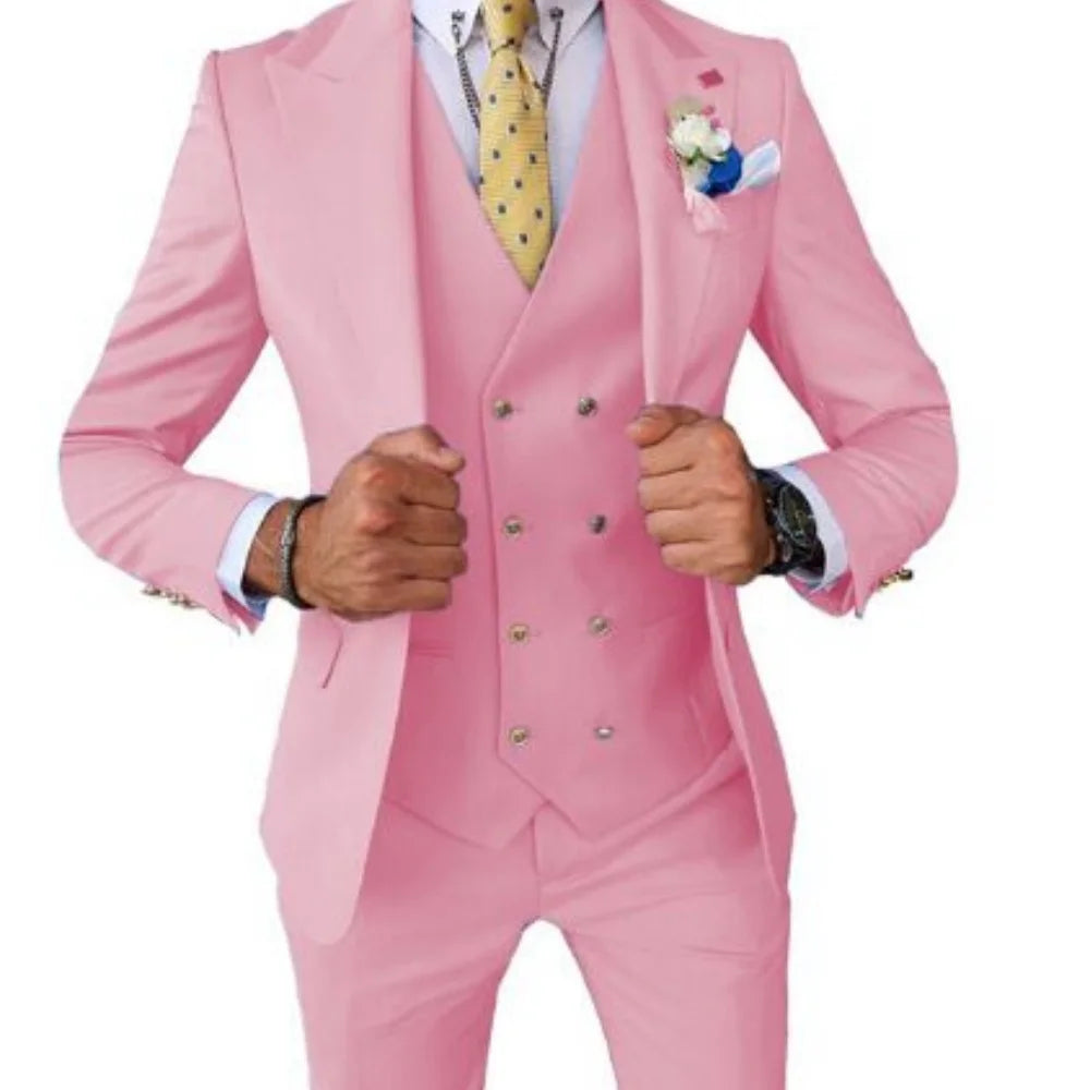 Men's Smart Casual 3 Piece Peak Lapel Single Breasted Wedding Tuxedo Slim Fit Formal Best Man Groom Costume Homme