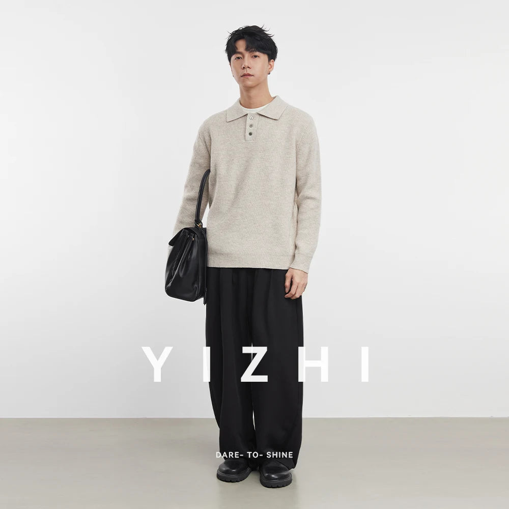 Men's Retro Solid Color Polo Shirt Knitted Sweater 2025 Autumn