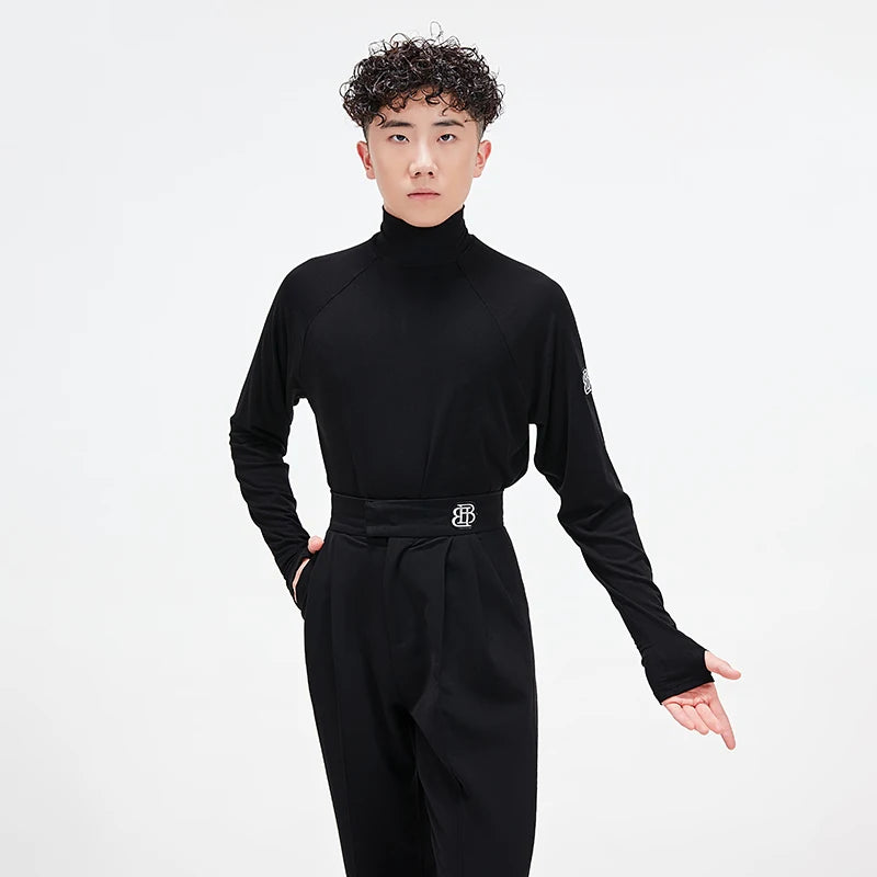 Men's Latin Dance Tops New High Collar Black Long Sleheves