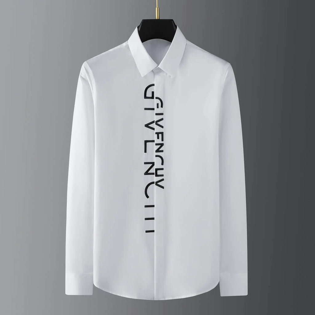 High Quality Letter Embroidered Shirt for Men Cotton Long Sleeve
